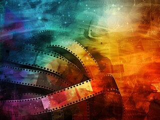 Poster - Colorful abstract background with film reels and light effects.