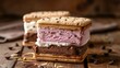 Image with a rustic feeling of two Ice Cream sandwiches on a wooden table 