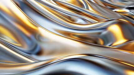 Wall Mural - 3d renderings of fluid shapes with metallic textures