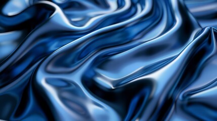Wall Mural - 3d renderings of fluid shapes with blue metallic textures. flowing blue chrome texture with metallic