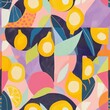 Cut-out abstract lemons bright geometric shapes in a naive style, pastel colors. Seamless pattern