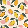 Pastel sketch of hand-drawn seamless pattern of simple citrous fruits