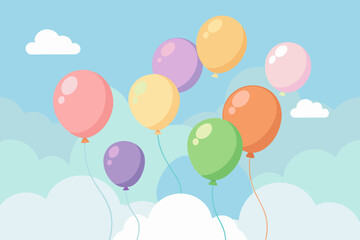 Poster - Soft pastel balloons floating in the sky