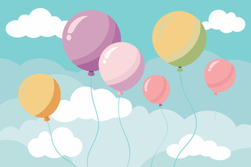 Poster - Soft pastel balloons floating in the sky