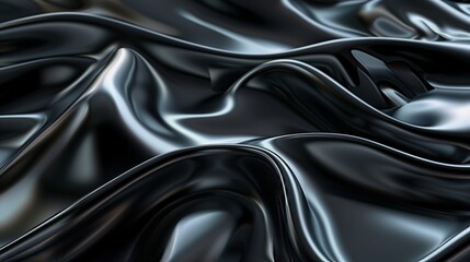 Wall Mural - glossy black waves in a liquid abstract design. 3d renderings of fluid shapes with black metallic te