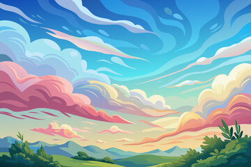 Poster - Whispy clouds in a watercolor sky
