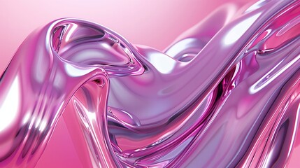 Wall Mural - reflective pink fluid art with wavy metallic texture. 3d renderings of fluid shapes with pink metall