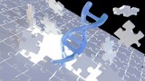Fototapeta  - 3d rendering of DNA helix and jigsaw puzzle pieces