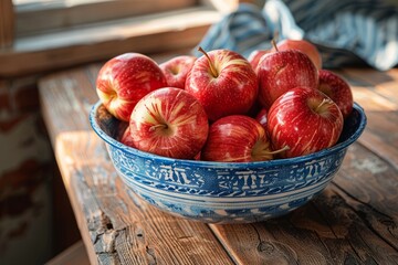 Wall Mural - Apple Crop in Bowl on Rustic Wooden Table