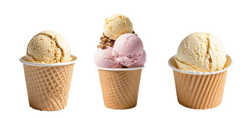 Wall Mural - set of ice creams in cup isolated on transparent background