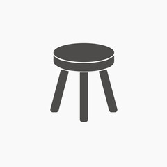 Chair, three legged stool icon vector symbol sign