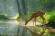 Deer in the deep forest.Generative AI
