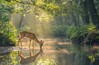 Deer in the deep forest.Generative AI