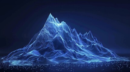 Wall Mural - Abstract polygonal mountain with glowing lines and dots on a dark blue background
