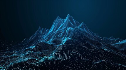 Wall Mural - Abstract polygonal mountain with glowing lines and dots on a dark blue background
