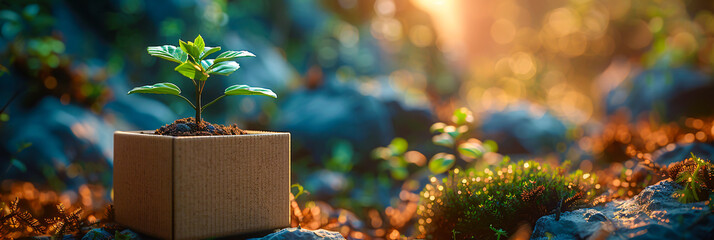 Wall Mural - Seedling Growth in Sunlight, Hands Nurturing Young Plant, Eco Conservation Concept