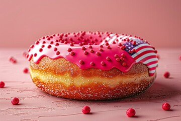 Poster - American Patriotic Donut with flag of USA on the glaze. Independence 