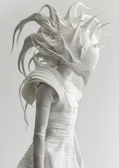 Wall Mural -  avant-garde minimalism horror inspired design with structure in white color, high fashion haute couture