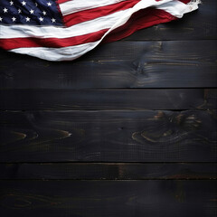 Wall Mural - American flag on a dark wooden table