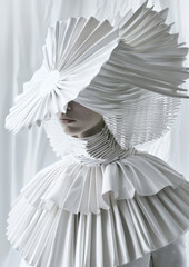 Wall Mural -  avant-garde minimalism horror inspired design with structure in white color, high fashion haute couture
