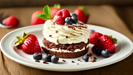 Poster -  Delicious dessert with fresh berries and whipped cream