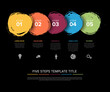Five brush pastel color circle steps timeline process infographic template on dark background