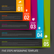 Five simple slips of paper as steps process infographic template on dark background