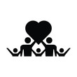 Community icon, people with heart symbol for charity, love, unity and harmony society in a glyph pictogram illustration