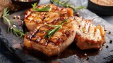Fototapeta  - Juicy grilled pork chop fillet steak