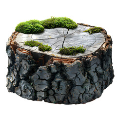 Wall Mural - Tree stump with green wild forest moss all around it PNG. Stump with moss on top of it isolated. Forest tree stump PNG