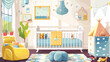 Stylish interior of childrens room with baby bed and