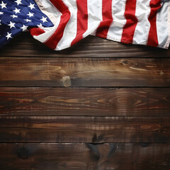 Wall Mural - American flag on a dark wooden table