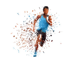 Wall Mural - Run, running man, isolated low poly vector illustration with shatter effect, front view