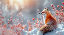 Fox's Tail, Bushy And Vibrant Against A Snowy Backdrop