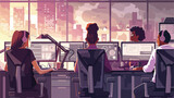 Fototapeta Przestrzenne - Technical support agents working in office Vector illustration