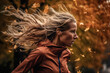 Jogger Runs Amidst Wind, Swirling Leaves, Bending Trees