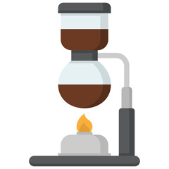 Sticker - vacuum coffee maker or siphon coffeemaker and lantern flat icon