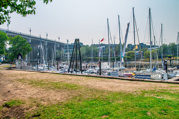 Sticker - Vancouver, Canada - August 10, 2017: Landscape of Granville Island on a sunny summer day