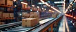 © Maureen - Automated warehouse with cardboard boxes on conveyor belts and digital interfaces