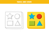 Fototapeta Pokój dzieciecy - Trace and color cartoon toy sorter. Printable worksheet for children.