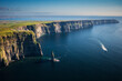 Aerial landscape with the Cliffs of Moher in County Clare, Ireland.