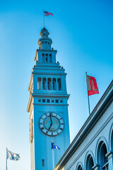 Sticker - San Francisco, CA - August 6, 2017: City streets and buildings on a sunny day at Embarcadero