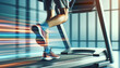 Feet on a modern treadmill show movement and technology. Dynamic treadmill design highlighted by moving feet.