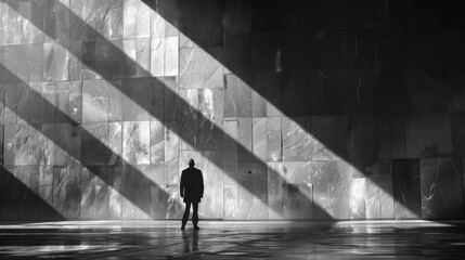 Poster - A person standing in a room with large windows and light, AI