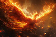The majestic Phoenix rising from the ashes, its wings spread wide and glowing with golden fire. Created with Ai