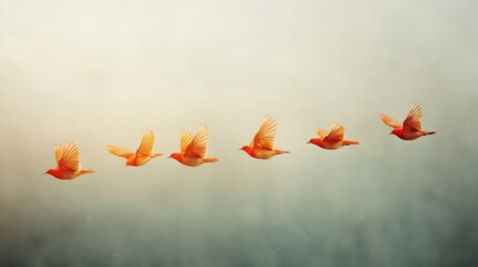 Canvas Print - A group of birds flying in a line against the sky, AI