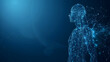 Abstract human body wireframe hologram on a blue background , low poly