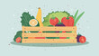 Wooden box with fruits and vegetables vector illustration