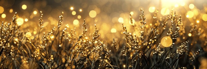 Wall Mural - abstract golden grasses with sparkling lights on dark background