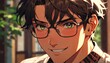© SevenThreeSky - handsome anime glasses mature guy smiling close-up portrait from Generative AI